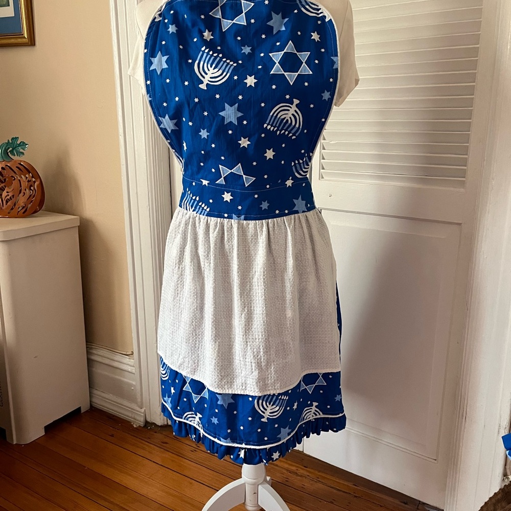 Blue and White Hanukkah Print Apron